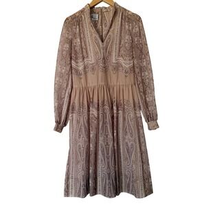 Willi of California Vintage Women L Paisley Midi Dress Boho Hippie Cottagecore